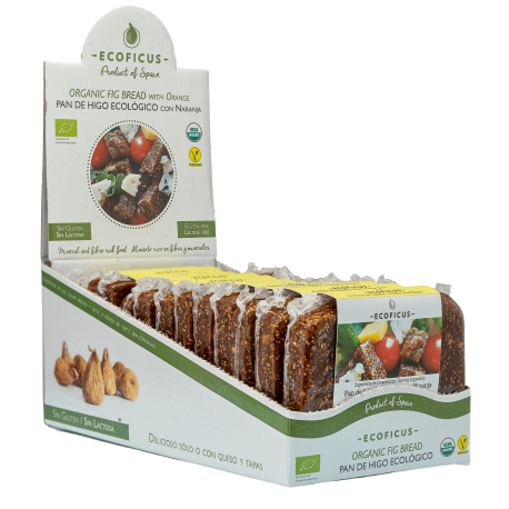 Display of Organic Fig Bread 200g with orange Ecoficus (14 units)